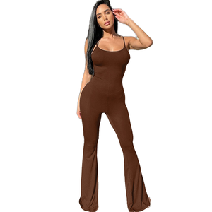 Mono de Verano para Mujer, Sexy, con Espalda Descubierta y Volantes, Nuevo, Transpirable, Ajuste Regular, Color Sólido, Diseño de Tirantes, Cintura Media, Largo Completo, Rápido - Product Image 1