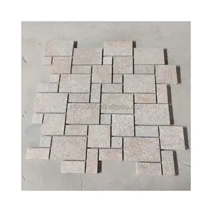 SHIHUI Natural Stone China Manufacturer Customized Flamed Finish French Pattern Garden Granite Pavers Floor Paving On Mesh