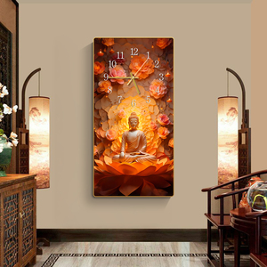 High Quality Buddha Lotus Crystal Porcelain Silent <strong>Clock</strong> Digital Print Portrait Painting Modern Home <strong>Wall</strong> Art with <strong>Wall</strong> <strong>Clock</strong> - Product Image 1