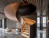 DB élégant contemporain cadre en acier au carbone verre/bois/marches en marbre Design esthétique moderne escalier incurvé