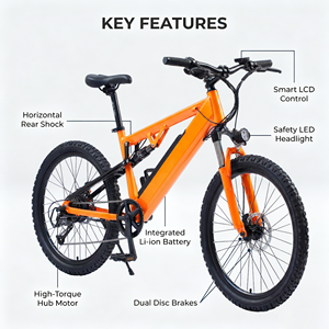 Vélo de montagne électrique à suspension intégrale 48V avec batterie intégrée cachée, frein à disque, 27,5 pouces, vélo électrique tout-terrain pour adultes, pour la conduite sur sentier - Product Image 2