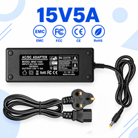 Adaptateur secteur fiable pour ordinateur de bureau, prise britannique, 75W 15V 5A, certifié GS TUV CE FCC RoHS, alimentation fiable pour bande LED, moniteur