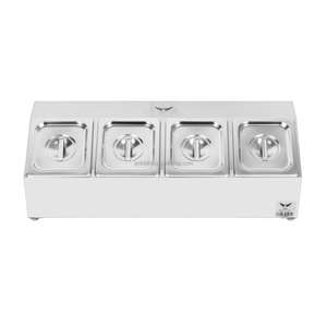 Boîte à épices en acier inoxydable à 4 compartiments, finition polie, organisateur de rangement pour cuisine commerciale - Product Image 1