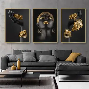 בית תפאורה שינה HD דיגיטלי צבעי זהב בד מופשט מודרני שחור נשים פרצופים דיוקן אפריקאי אישה שמן ציור קיר אמנות