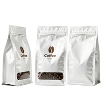 Sacs à café en aluminium argenté avec valve et fenêtre refermables pour grains de café, sucre et collations