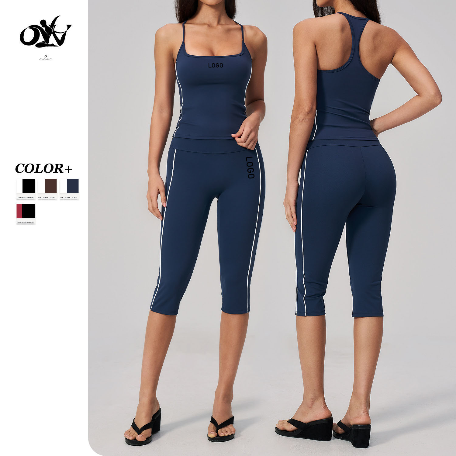Hot Sale Color-blocking Side Stripes High-waist Yoga Shorts Simple Leisure Daily Outfit Wholesale Quick-drying Women Yoga Set