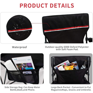 <b>Camping</b> Accessories Outdoor Foldable Fishing Chair Iron Frame Waterproof 600D Oxford Polyester Side <b>Storage</b> Bag Back Pocket - Product Image 4