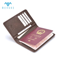 Porte-cartes de visite et passeport en cuir PU Crazy Horse marron de style vintage personnalisé avec blocage RFID pour usage professionnel