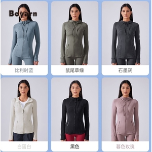 Boyarn Women Regular Fit Sportswear Fitness Blazer Lace up Sweatshirt <b>Thumb</b> <b>Hole</b> Design Zipper Pocket <b>Hoodies</b> Seamless - Product Image 3