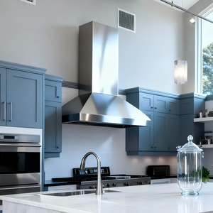 <span class=keywords><strong>Hotte</strong></span> de cuisine murale en acier inoxydable moderne, minimaliste et personnalisée, avec finition brossée à la main - Product Image 5