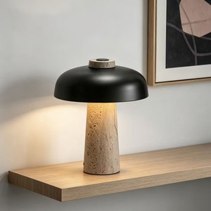 Lámpara de Mesa Negra de Estilo Nórdico Retro, Base de Travertino Natural, E27 LED, Luz de Noche para Dormitorio, Iluminación Ambiental Decorativa de Lujo - Product Image 4
