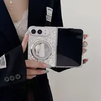 Coque de téléphone antichoc avec support miroir rond à paillettes Ins Bling pour iPhone DUO 18 Fold Ultra 18 Fold