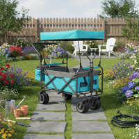 Chariot pliant poussoir-tireur avec auvent pour enfants, camping et usage extérieur