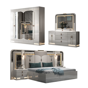 Set <span class=keywords><strong>Completo</strong></span> di Arredamento per Camera da Letto di Lusso Reale King Size, Letto Matrimoniale, Mobile Contenitore, Telaio in Legno con LED, Moderno - Product Image 6