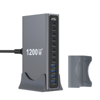 Hadiah Perusahaan Logo Kustom Hub Pengisian Daya Multi Perangkat 140W Stasiun Pengisian Daya Desktop untuk Laptop 12 Port 1200W Pengisi Daya Cepat GaN4
