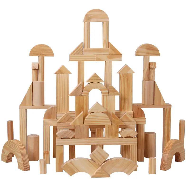 Blocchi di legno Set di blocchi di costruzione giocattoli-100% in vero legno grande regalo per i bambini o ritorno a scuola progetto