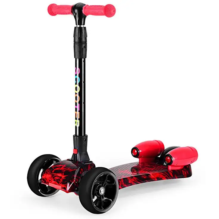 Popular adjustable foldable flashing three wheels kids spray scooter with light