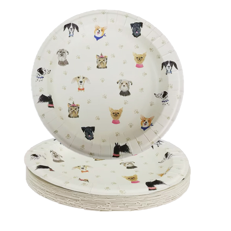 Modern Dog Birthday Party Decorations Puppy Tableware Disposable Paper Cake Plates Cute Doggie Disposable Bowls Supplies