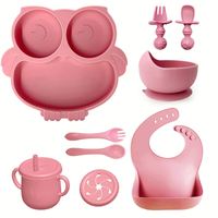 IStapromo Gifts Cuillère en silicone pour bébé, Vaisselle pour bébé, Cuillère pour aliments complémentaires, Bol pour aliments complémentaires, Ensemble d'assiettes en silicone Hibou