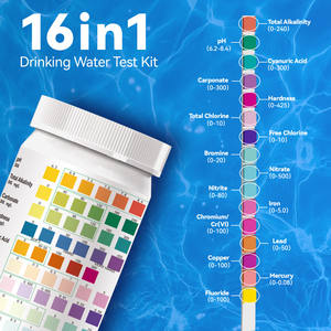 <span class=keywords><strong>Kit</strong></span> tout-en-un de bandelettes de <span class=keywords><strong>test</strong></span> d'eau pour la maison 16 tests uniques, y compris <span class=keywords><strong>pH</strong></span> Manuel 99.9% Précision Garantie 2 ans - Product Image 3