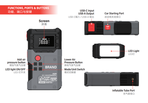 Démarreur portable 16000mAh 2000A avec <span class=keywords><strong>pompe</strong></span> à air <span class=keywords><strong>12V</strong></span>, kit de secours automobile 6-en-1, booster de batterie, gonfleur, batterie externe - Product Image 4