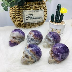 Calaveras de Cristal Talladas a Mano al por Mayor, Calaveras de Ágata Mexicana con Amatista para Feng Shui - Product Image 5