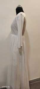 Robe longue blanche unie vintage à col en V pour femme, coupe droite, décontractée, printemps-été, 100 % coton, manches longues, couleur unie - Product Image 3