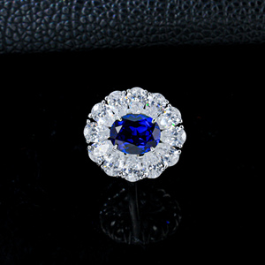 925 Sterling Silver Lab Created Sapphire Oval Cut Double Halo <b>Statement</b> <b>Ring</b> - Product Image 4