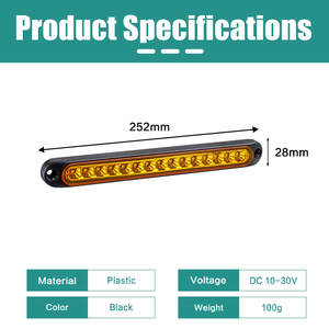 Barra de Luces LED Delgada para Señales de Giro de RV, 252 mm, Ámbar, Impermeable, Lámpara de CC 10-30 V para Vehículos, Barcos, Remolques, Camiones, Luces de Señalización para RV <span class=keywords><strong>JDA</strong></span> - Product Image 1