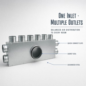 Boîte de distribution d'air de ventilation à 6 voies en acier galvanisé pour systèmes de distribution d'air frais à récupération de chaleur par conduits radiaux - Product Image 2