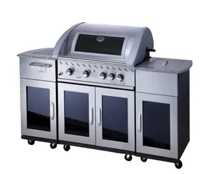 不锈钢户外厨房烧烤烤架4个燃烧器1个红外易组装清洁铸铁