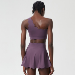 Aoyema Ropa deportiva Faldas de corte floral de moda Borde festoneado Sujetador deportivo de fitness y juego de una línea Ropa DE TENIS Faldas Conjunto de yoga - Product Image 3