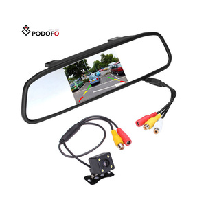 Màn Hình Gương Chiếu Hậu Xe Hơi Podofo 4.3 '', Hỗ Trợ Lùi Xe Với 4 Đèn LED, Camera Lùi Tầm Nhìn Ban Đêm Chống Nước - Product Image 1