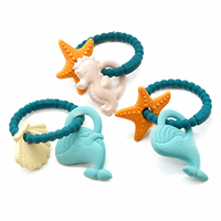 Bracelet de dentition pour bébé sans BPA, perles en silicone de qualité alimentaire à texture douce, forme d'animaux marins, unisexe
