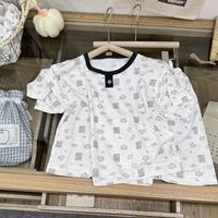 Pyjama en Lyocell pour Filles, Manches Courtes à Volants, Pantalon 7/8, Vêtements de Nuit Doux et Respirants pour Enfants, Ensemble Pullover et Homewear