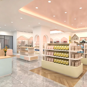 Diseño Interior Moderno y Lujoso para Tienda de Bebés, Estilo Nórdico Morandi, Madera de Roble y Mármol, Proyecto de Diseño Modular para Boutique Infantil - Product Image 1