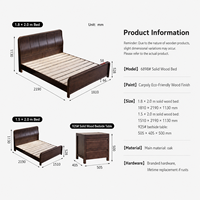 Komfortables Schwarzes Eichen-S-Bett mit Kopfteil in S-Form, Hochbelastbares Massivholz-Doppelbett - Modernes Softbett
