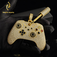 Pendentif Manette de Jeu Personnalisé Sertie de Moissanite, Plaqué Or 14K, Argent 925, VVS, Collier Hip Hop Gamer, Breloque Gemme Colorée Bling