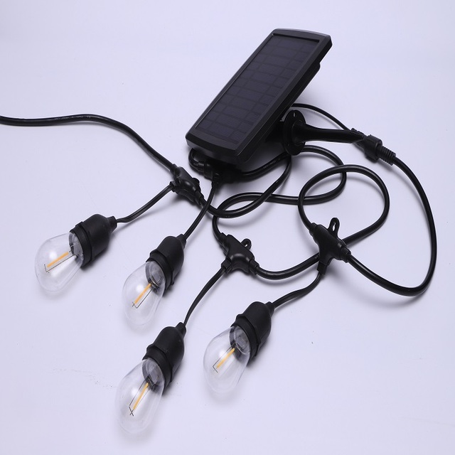 48FT Solar S14 Festoon Lights Led String Light Festoon String Commercial Christmas Lights Outdoor Waterproof Party Lighting