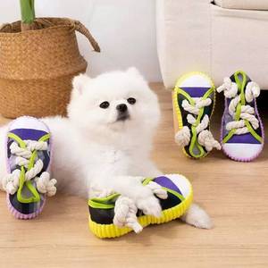 Fabrika Toptan Evcil Hayvan Malzemeleri Köpek Oyuncak Ayakkabıları Diş Çıkarma Oyuncağı Köpekler İçin Yavru Isırmaya Dayanıklı Ses Çıkaran Çiğneme Kanvas Pamuk Halat Malzemesi - Product Image 4
