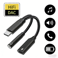 DAC HiFi 2 en 1, Conector USB-C a Jack de 3.5mm para Auriculares, Cargador Tipo-C PD60W, Adaptador de Música para PC, Laptop, Micrófonos y Juegos