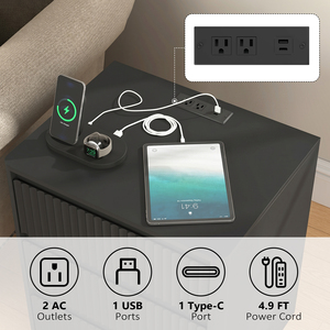 End <b>Table</b> With Fast USB C Charging Station 3 Drawer Modern Storage Cabinet <b>Sofa</b> Side <b>Table</b> Large Capacity - Product Image 2