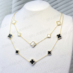 <span class=keywords><strong>Collana</strong></span> di Lusso in <span class=keywords><strong>Argento</strong></span> 925 con Quadrifoglio, 7 Fiori in Madreperla e Zirconi 5A, Elegante Gioiello a Doppio Quadrifoglio per Donna - Product Image 4