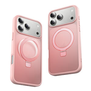 Nouvelle Coque de Téléphone Rose Givrée avec Anneau Magnétique et Support Antichoc pour iPhone 17 Pro Max - Product Image 1