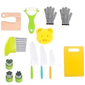 Ensemble <span class=keywords><strong>de</strong></span> 13 couteaux <span class=keywords><strong>de</strong></span> cuisine sécurisés pour enfants et tout-petits, comprenant des <span class=keywords><strong>gants</strong></span>, une planche à découper, des couteaux en plastique et en bois, Cuchillos Ninos Aprendizaje, outils <span class=keywords><strong>de</strong></span> cuisine - Product Image 1