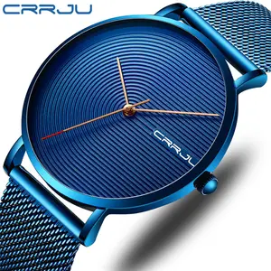 CRRJU 2164 豪华男士手表时尚简约网格不锈钢手表休闲防水运动石英手表男士礼物