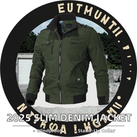 Blouson Homme Printemps-Automne 2025 Col Montant Style Coréen Coupe-Vent Écologique avec Fermeture Éclair et Poches Avant Coupe Slim