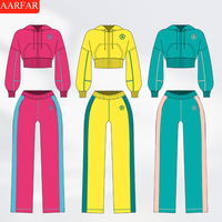 Ensemble pour femme personnalisé de qualité supérieure avec fermeture éclair, coupe courte, couleur unie, design taille basse, et sweat à capuche à épaules tombantes