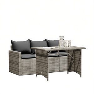 Ensemble de salle à manger de jardin en rotin gris 3 places avec housses amovibles, mobilier d'extérieur, style contemporain - Product Image 1