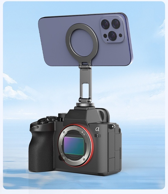 Magnetic DSLR Phone Holder for iPhone Magsafe Vlogging Filming with Cold Shoe Connector & 1/4 Thread Tripod Metal Phone Mount